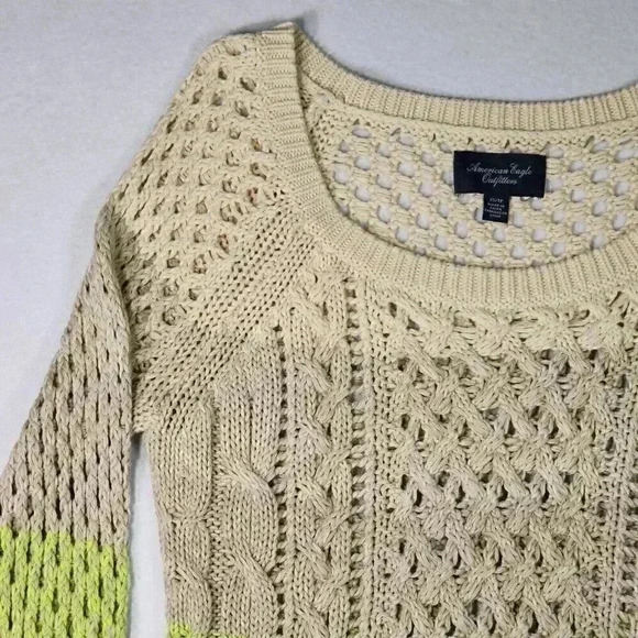 American Eagle AEO Women's Sweater XS Open Weave Ombre Beige Green Soft Pullover - Picture 6 of 16